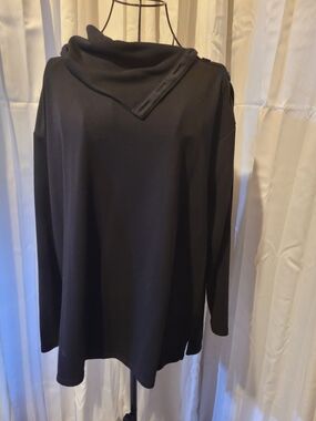 Time and Tru Black Funnel Neck Pullover with Button Detail